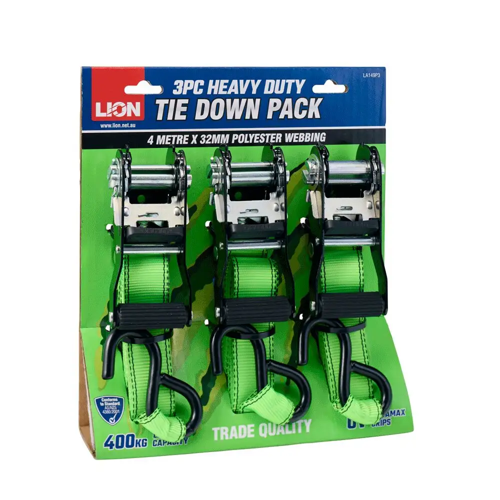 Lion Heavy Duty Ratchet Tie Down Set – 3 Pack
