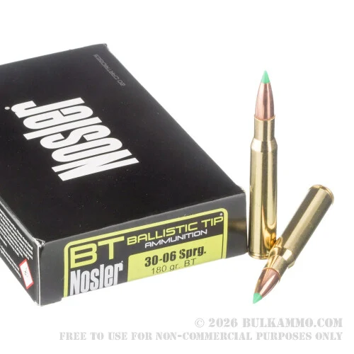 20 Rounds of 30-06 Springfield Ammo by Nosler Ammunition - 180gr Nosler Ballistic Tip