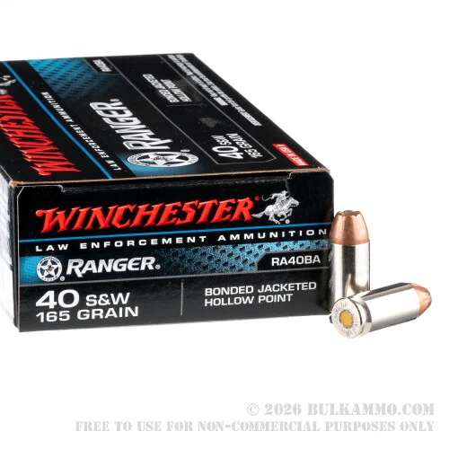 500Rounds of .40 S&W Ammo by Winchester Ranger - 165gr JHP