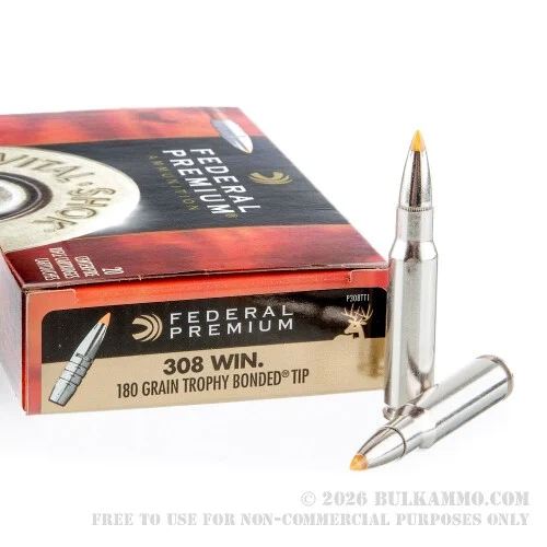 20 Rounds of .308 Win Ammo by Federal Vital-Shok - 180gr Trophy Bonded Tip