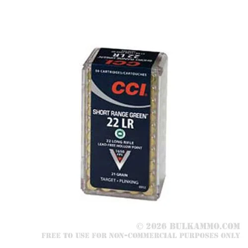 50 Rounds of .22 LR Ammo by CCI Short Range Green - 26gr HP Lead Free