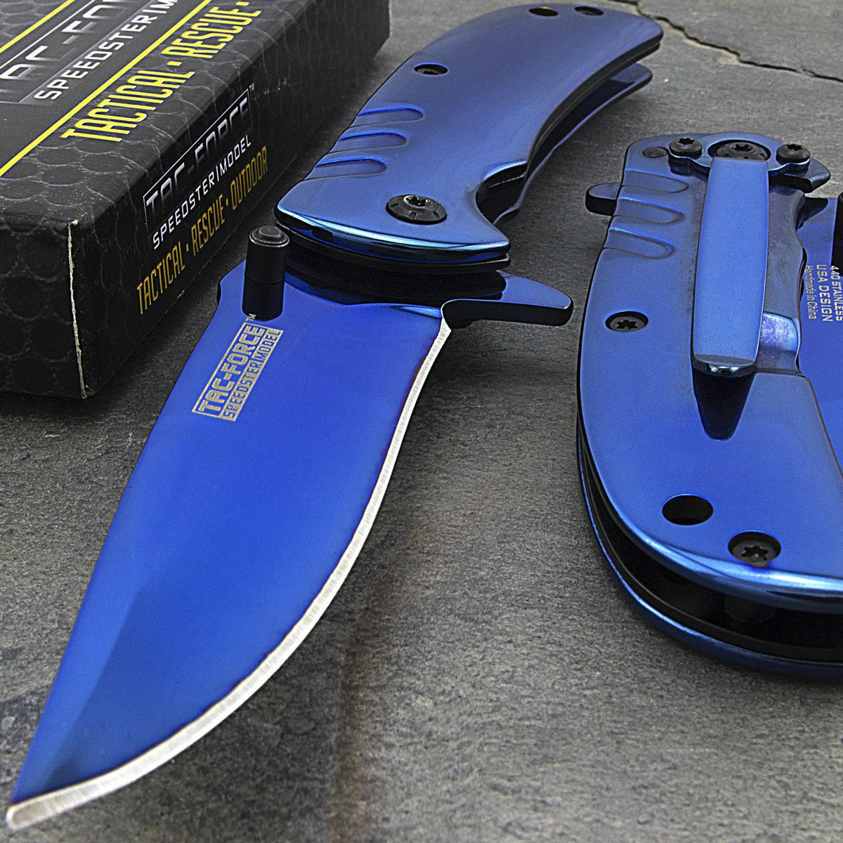 6.25″ Tac Force Speedster Model Metallic Blue Titanium Pocket Knife