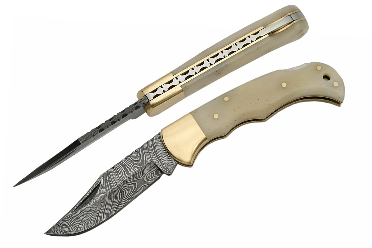 6.5″ Damascus Steel Pocket Knife For Sale (DM-1110)