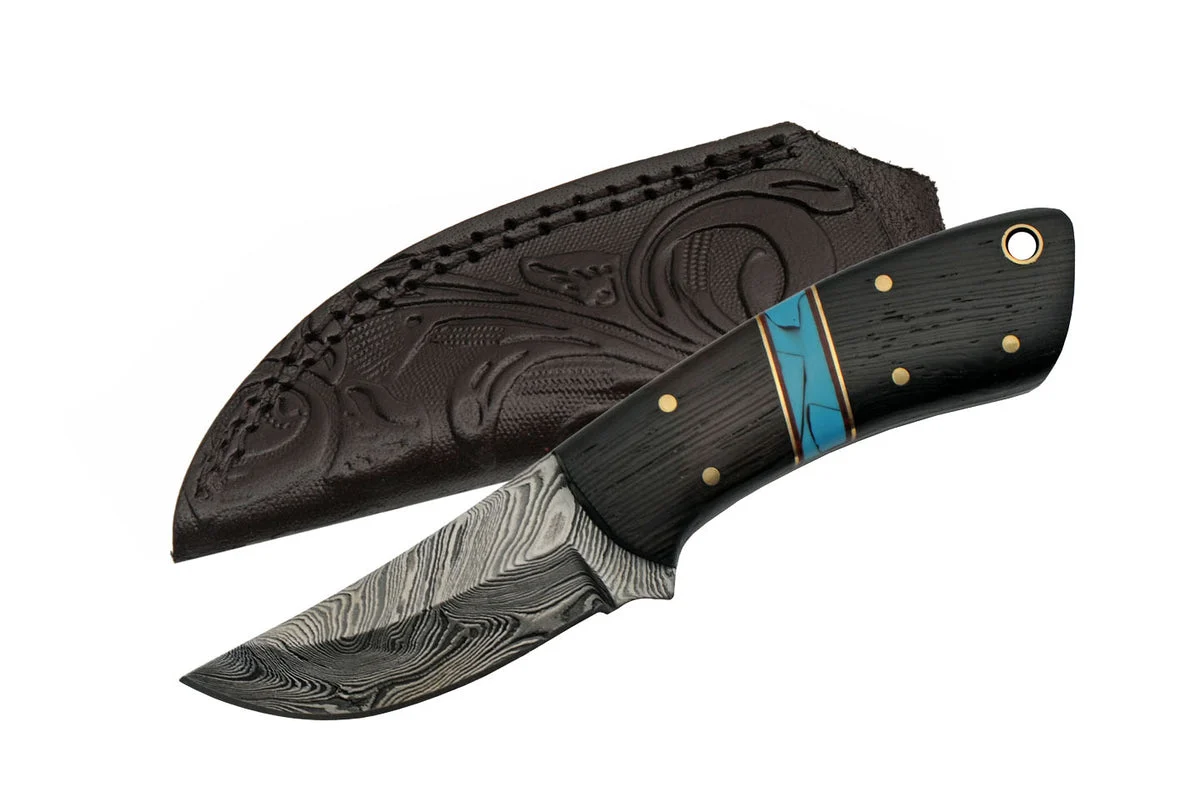 6″ Black Blue Wenge Junior Damascus Steel Skinning Knife