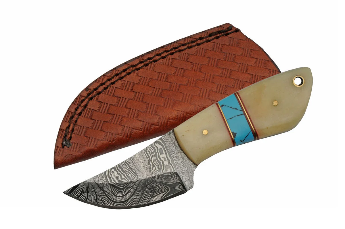 6″ Small Blue Damascus Steel Skinning Knife