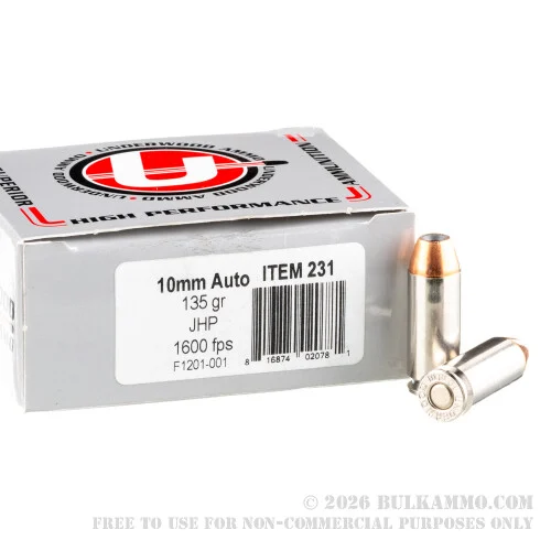 20 Rounds of 10mm Ammo by Underwood - 135gr JHP
