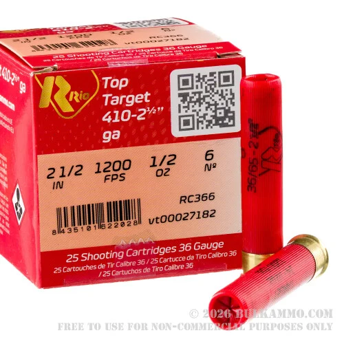 250 Rounds of .410 Ammo by Rio Top Target - 1/2 ounce #7 1/2 shot
