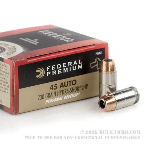 200 Rounds of .45 ACP Ammo by Federal Hydra-Shok - 230gr JHP