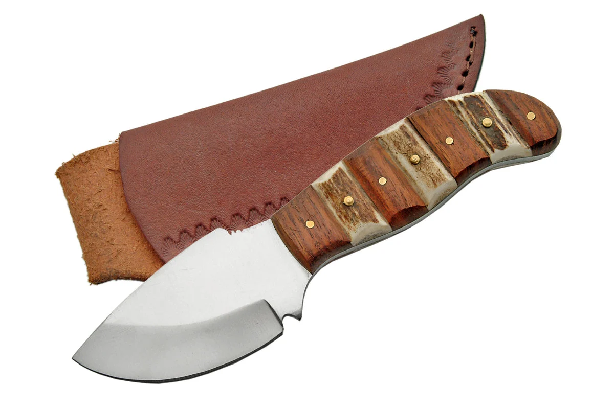 7.25″ Steel Stag & Wood Short Skinning Knife (SS-7013)