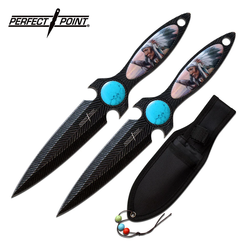 7.5″ Perfect Point PP-128-2SW Indian Throwing Knife Set w/ Sheath
