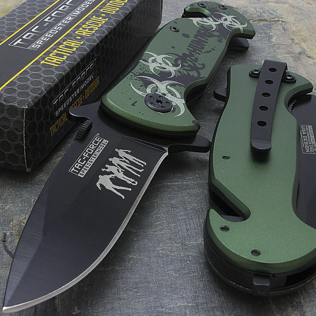 7.5″ Z-Hunter Zombie Green Biohazard Assisted Fantasy Pocket Knife