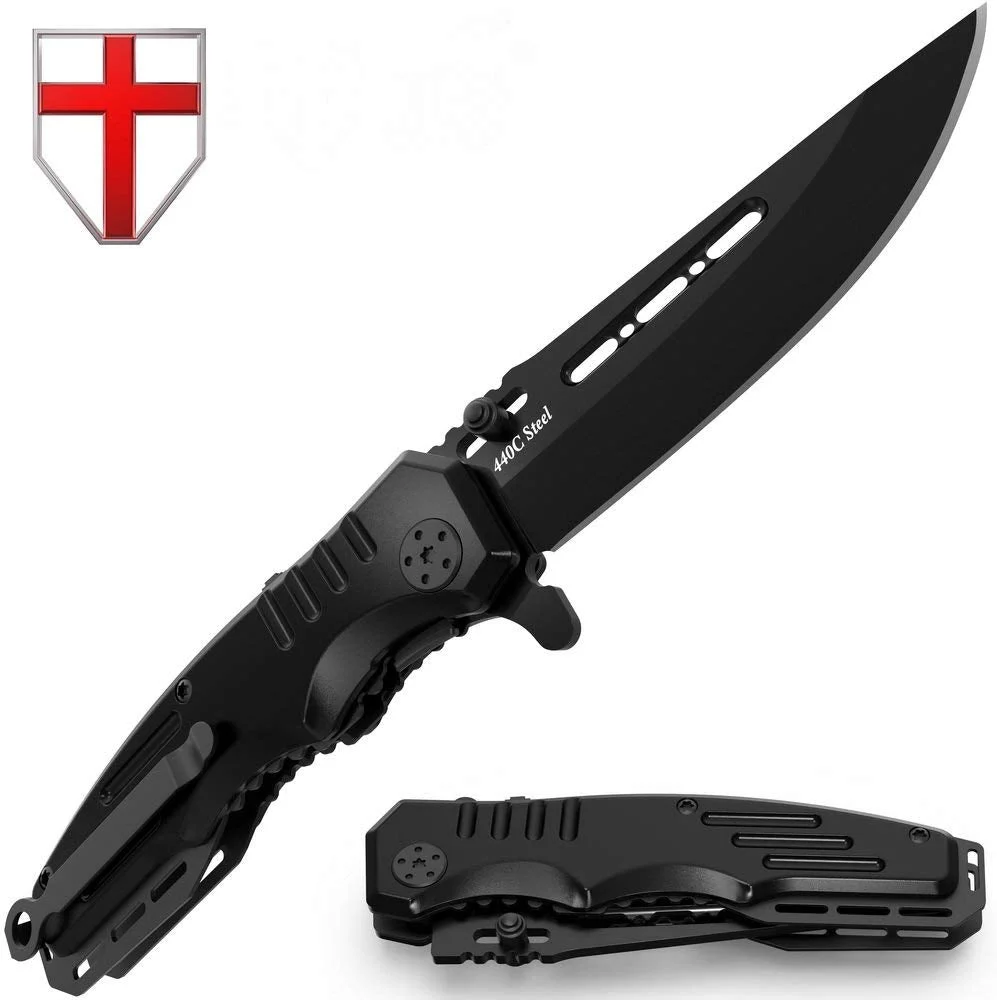 7.75″ Grand Way Spring Assisted Military Black Pocket Knife 6681