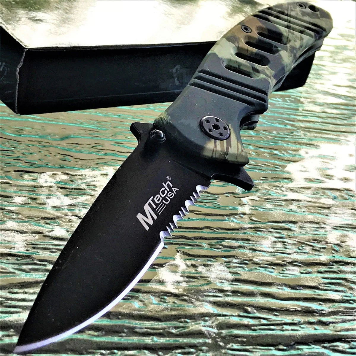 7.75″ MTech USA Green Jungle Forest Camo Manual Opening Pocket Knife