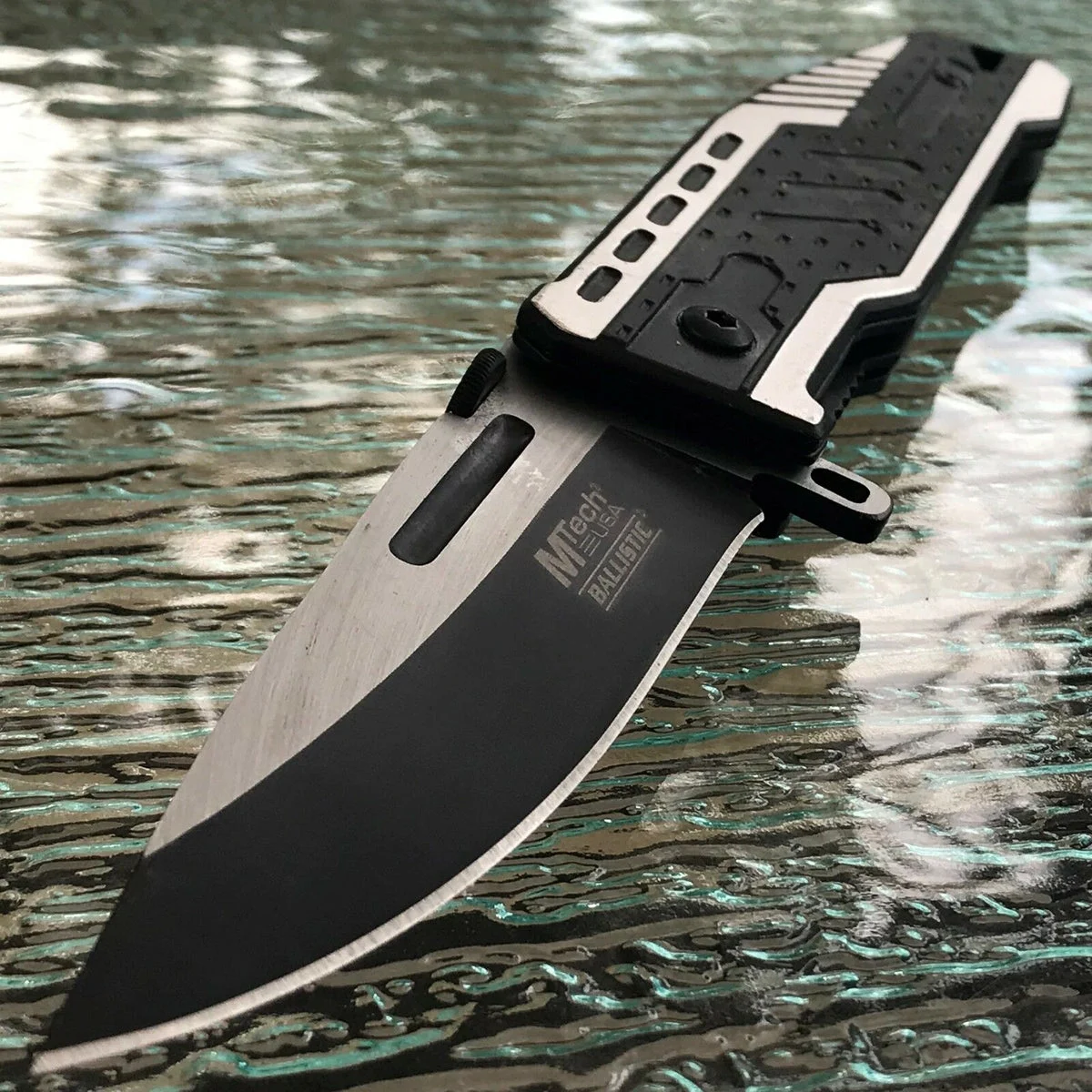 7.75″ Mtech USA Midnight Black Two Tone Blade Fantasy Pocket Folding Knife Open