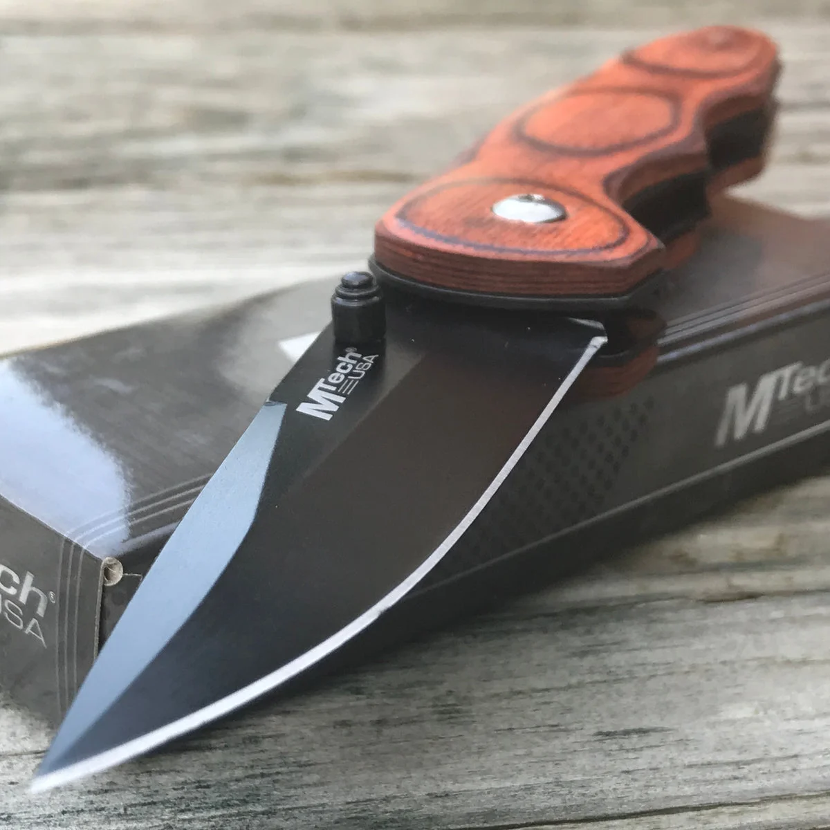 7.75″ MTech USA Wood Handle Spring Manual Pocket Knife MT-407