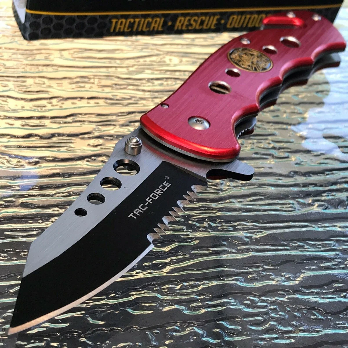 7.75″ TAC FORCE SPRING ASSISTED RESCUE RED FIRE FIGHTER FOLDING POCKET KNIFE