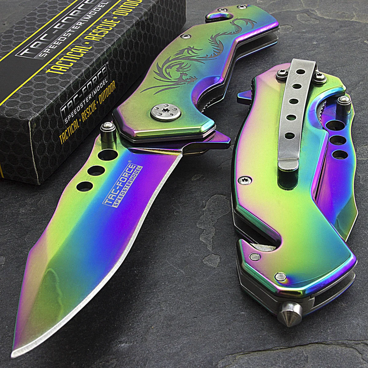 7.75″ Tac Force Titanium Rainbow Dragon Tactical Fantasy Pocket Knife