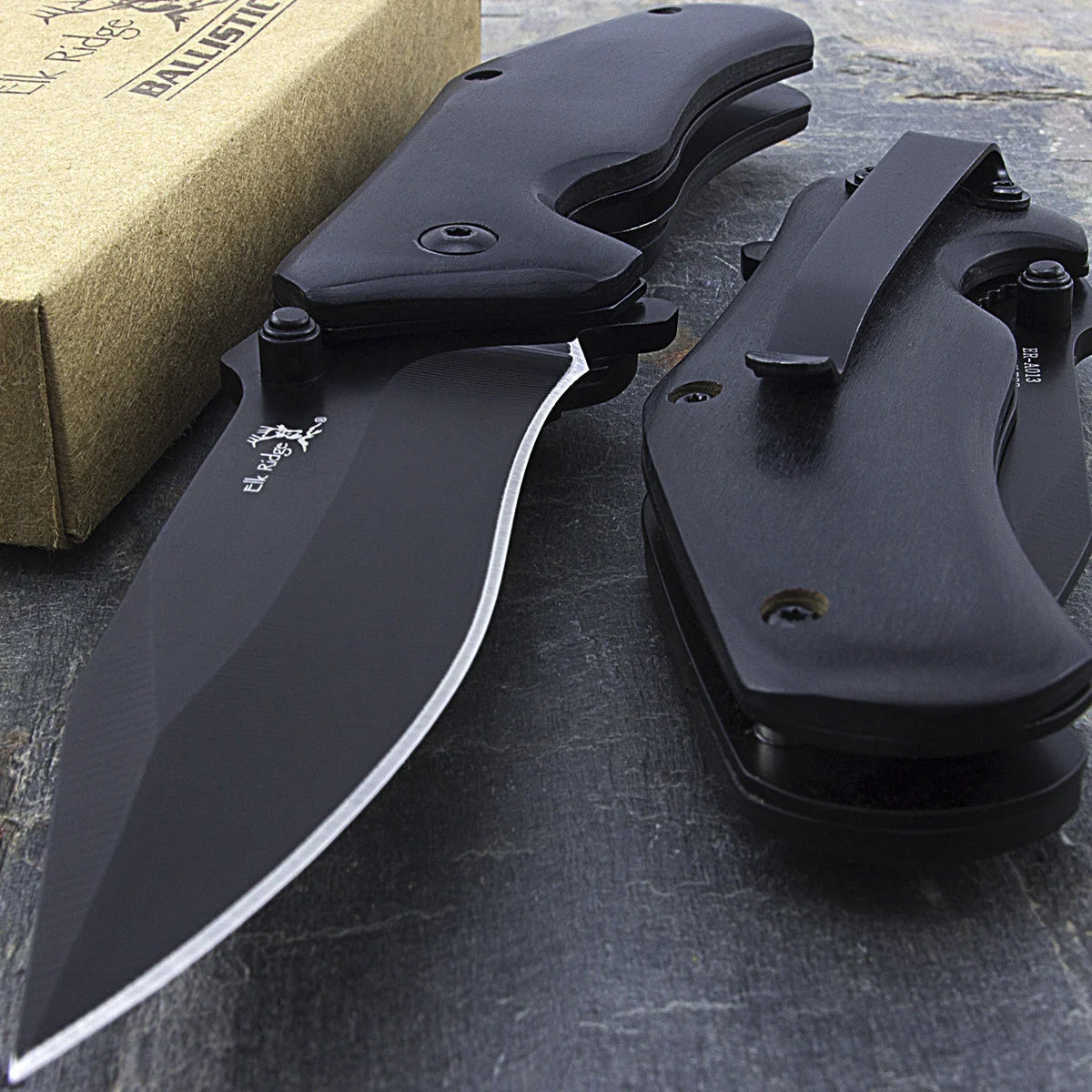 7″ Elk Ridge Black Wood Assisted Open Tactical Pocket Knife ER-A013BK