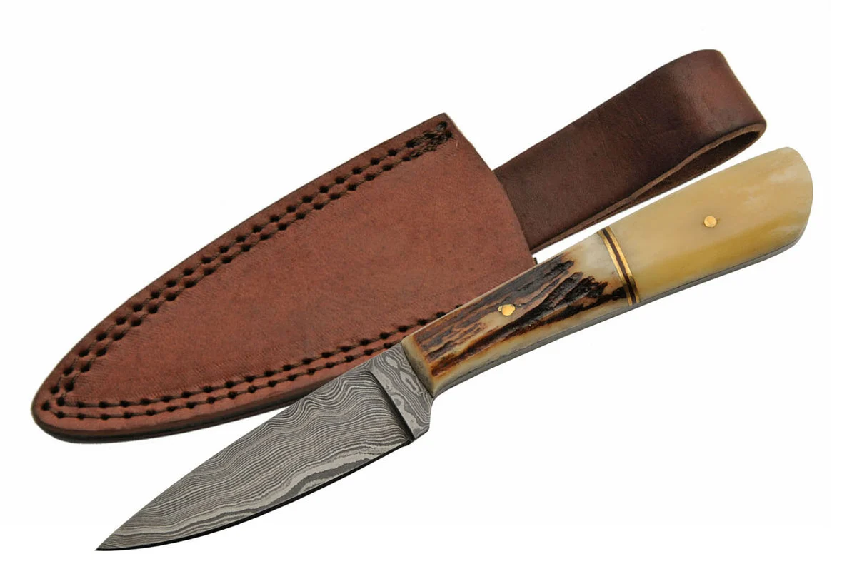 7″ Stag Bone Damascus Handmade Skinning Knife