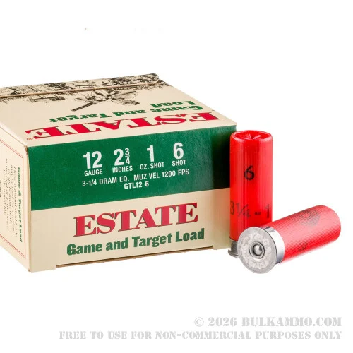 25 Rounds of 12ga Ammo by Estate Game and Target -#6 shot