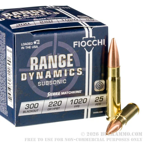 25 Rounds of 300 AAC Blackout Ammo by Fiocchi - 220gr HPBT MatchKing