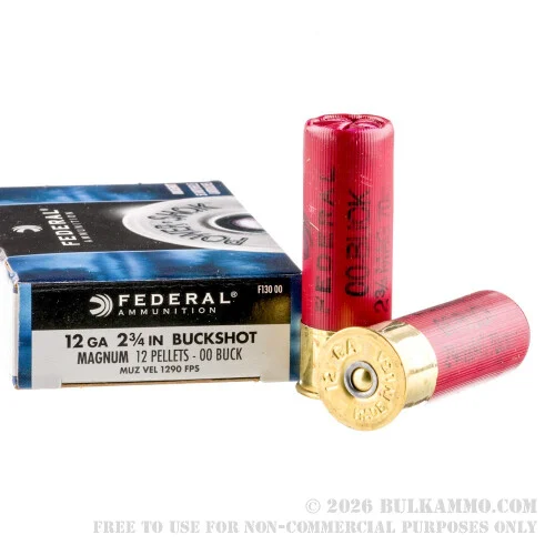 250 Rounds of 12ga Ammo by Federal Power Shok -00 Buck