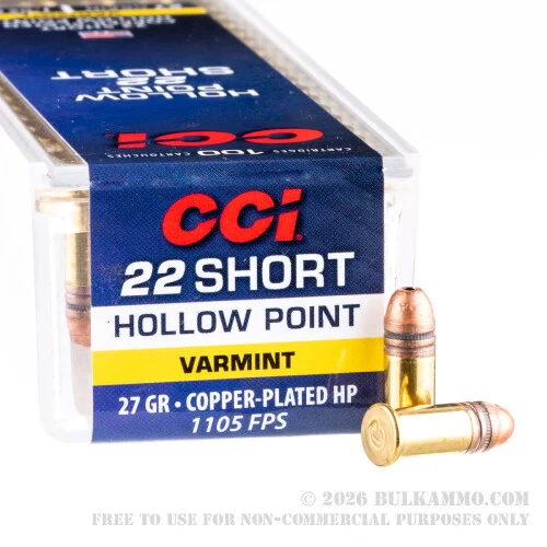 500 Rounds of .22 Short Ammo by CCI - 27 gr CPCHP HV