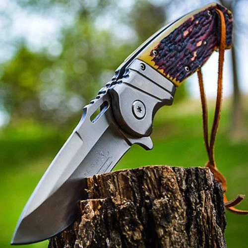 8.25″ Elk Ridge Bone Handle Gentleman Assisted Hunting Pocket Knife