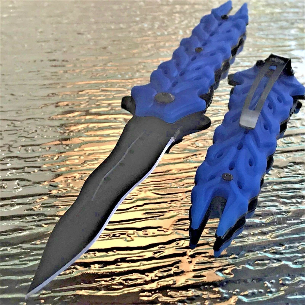 8.25″ Master Spring Assisted Tactical Blue Handle Folding Pocket Knife