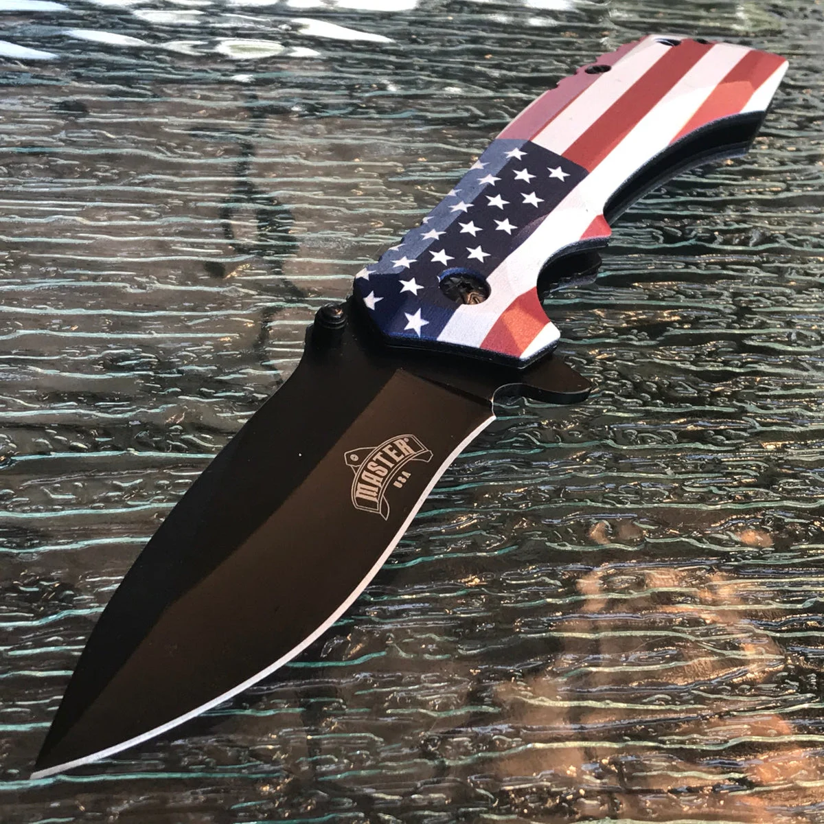 8.25″ MASTER USA FLAG SPRING ASSISTED TACTICAL FOLDING POCKET KNIFE Open Assist
