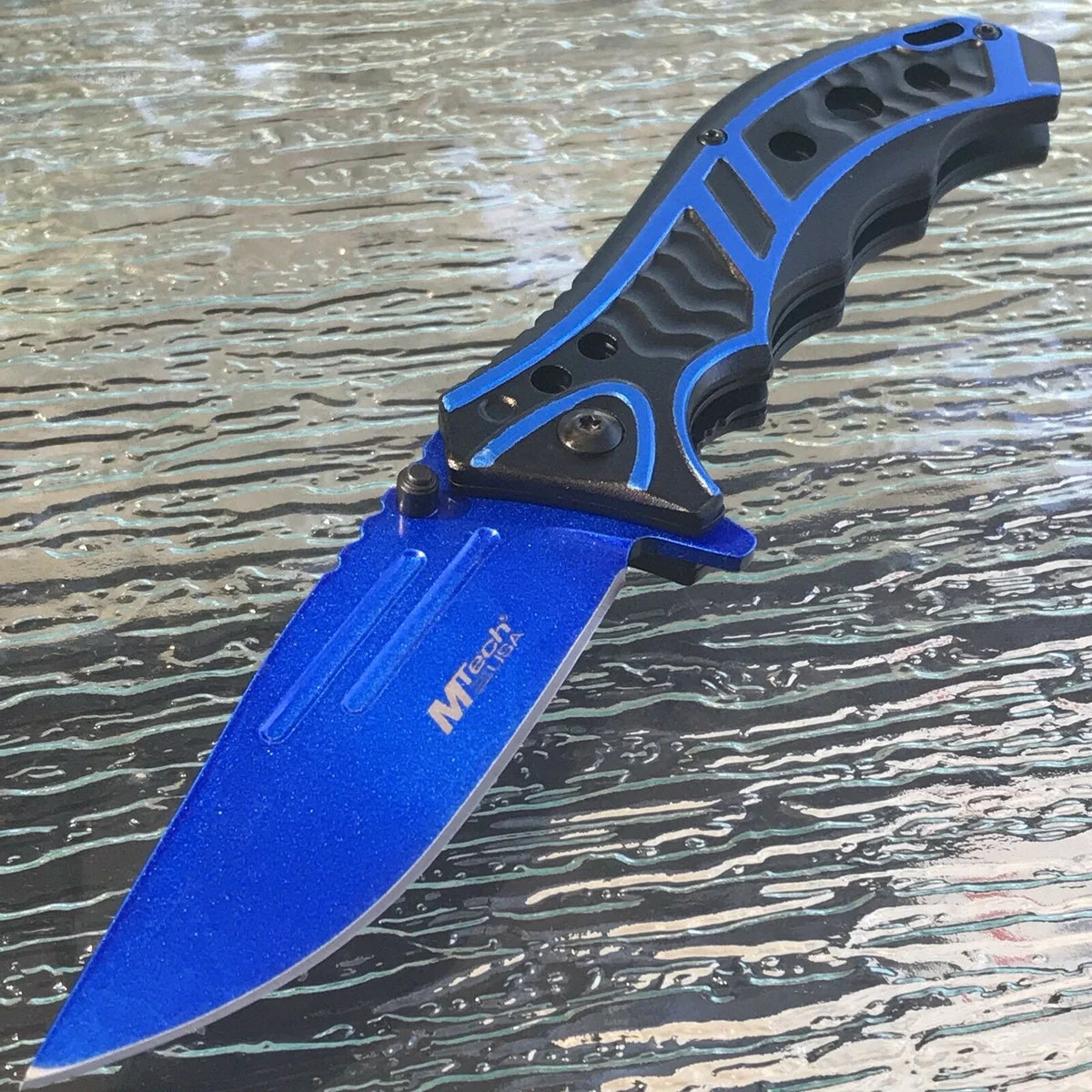 8.25″ MTech USA Ballistic Blue & Black Spring Assisted Pocket Knife