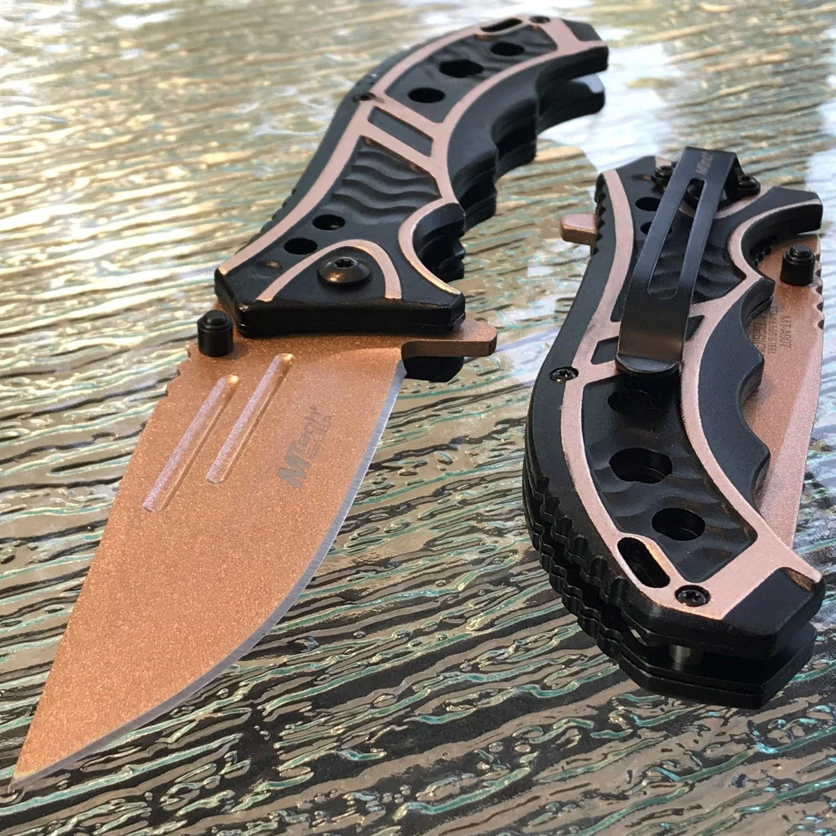 8.25″ MTech USA Tan & Black Spring Assisted Folding Pocket Knife