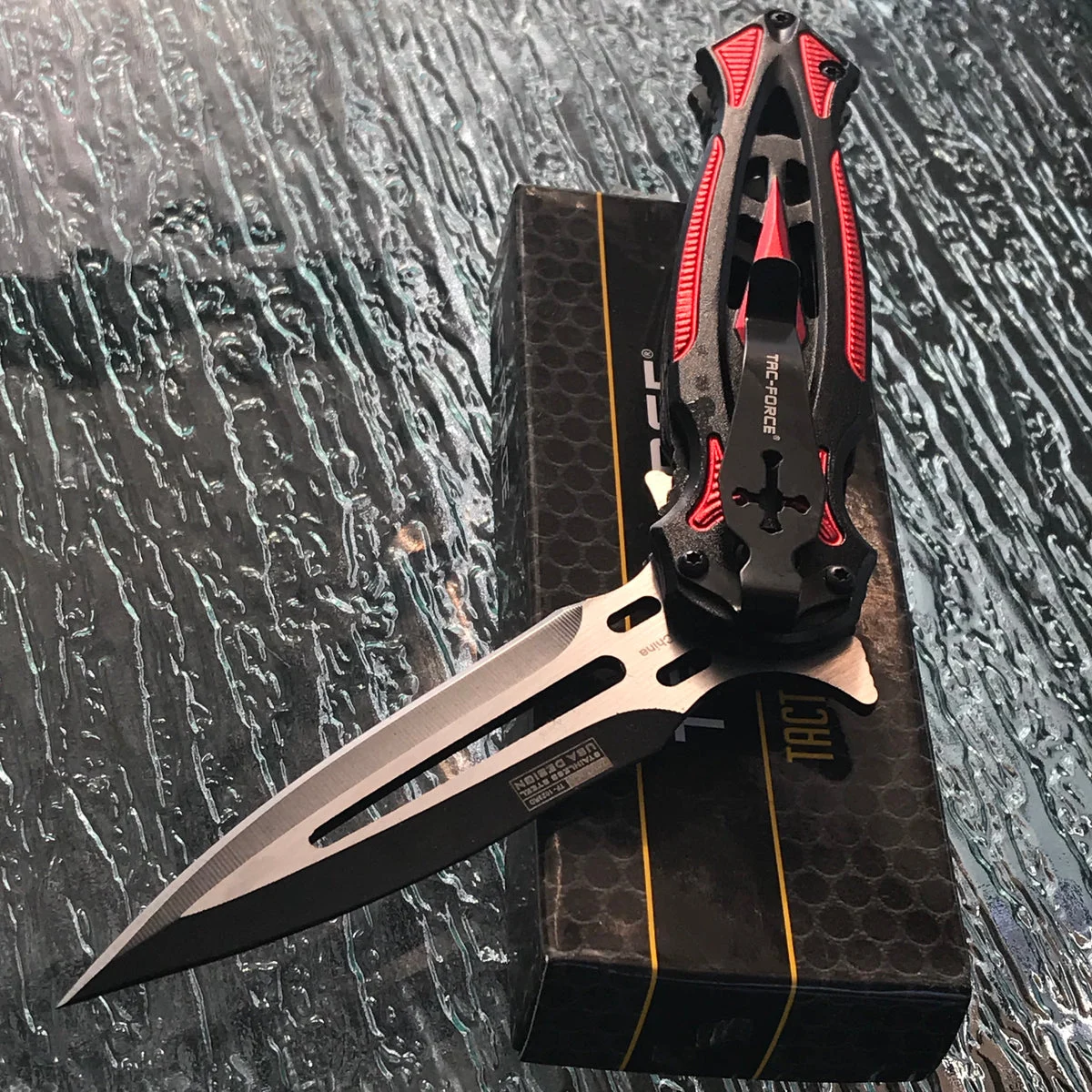 8.25″ Tac Force Assisted Tactical Black Red Stiletto Pocket Knife