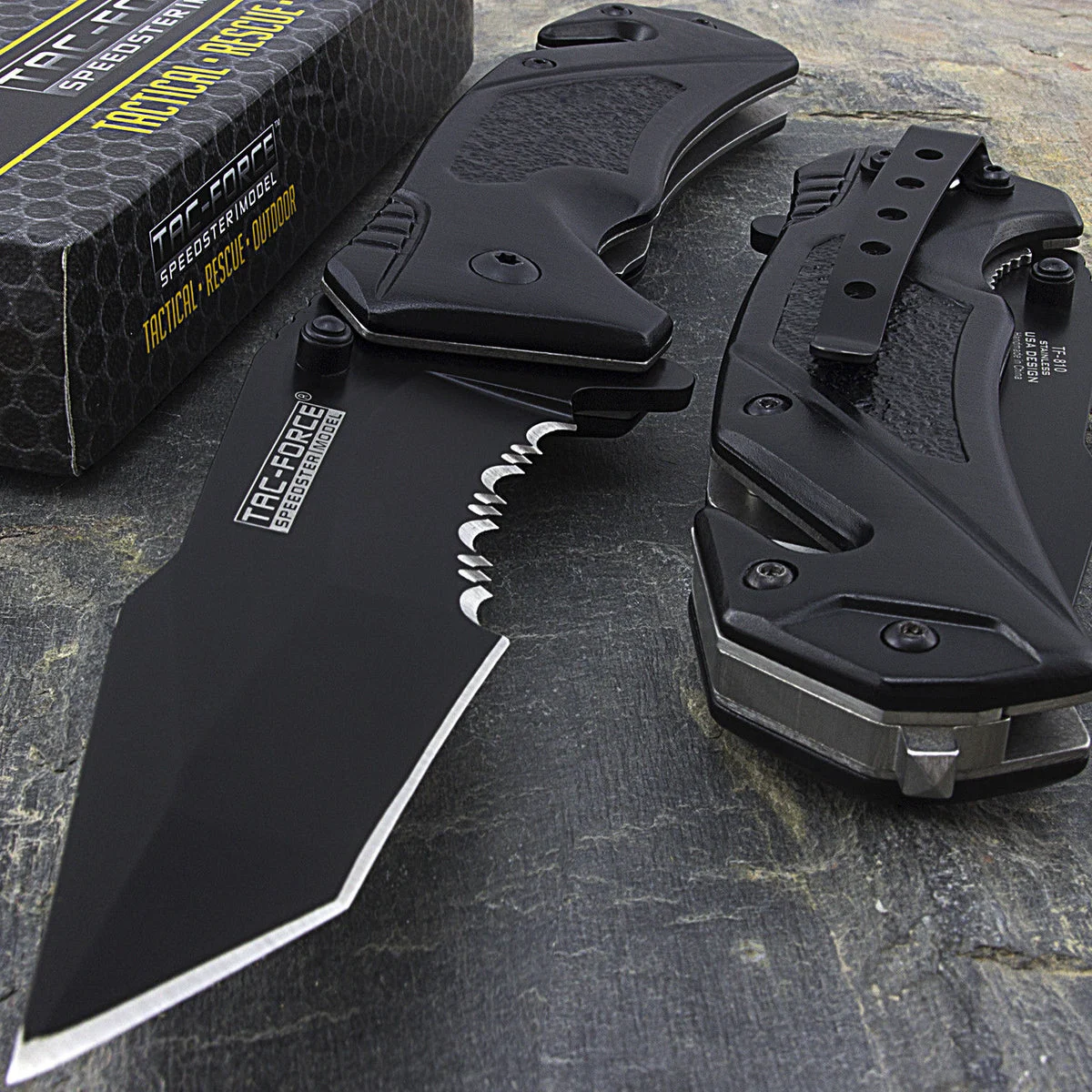 8.25″ Tac Force Black Tanto Spring Assisted Rescue Pocket Knife