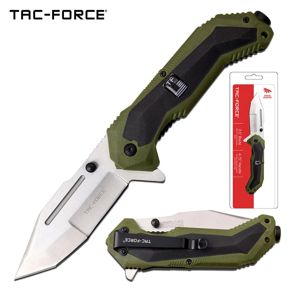 8.25″ Tac Force Speedster Model Silver Green Tanto Pocket Knife