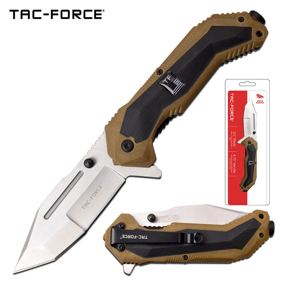 8.25″ Tac Force Speedster Model Silver Tan Tanto Pocket Knife