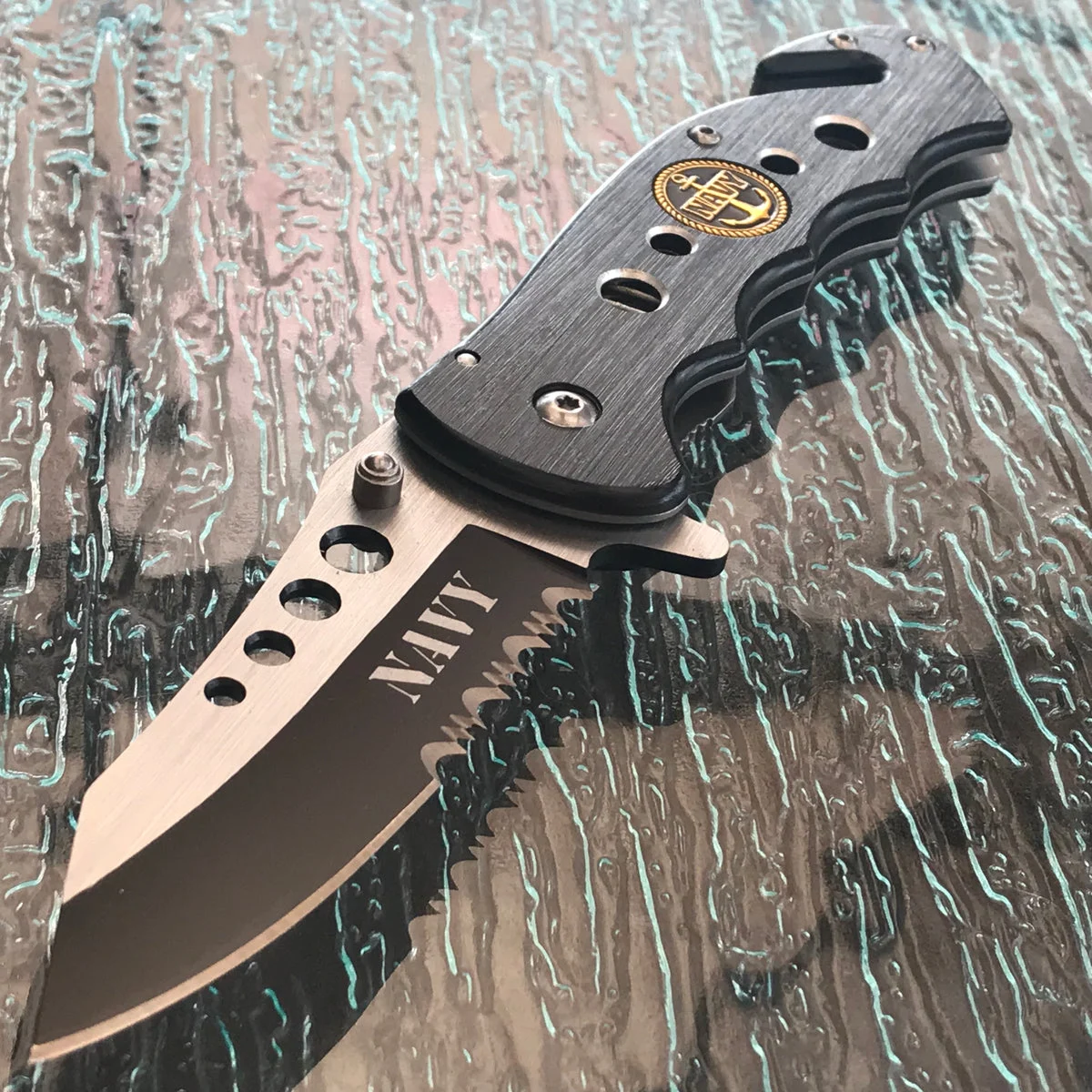 8.5″ Black Silver Navy Assisted Open Tactical Pocket Knife