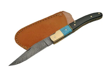 8.5″ Blue Damascus Folding Knife
