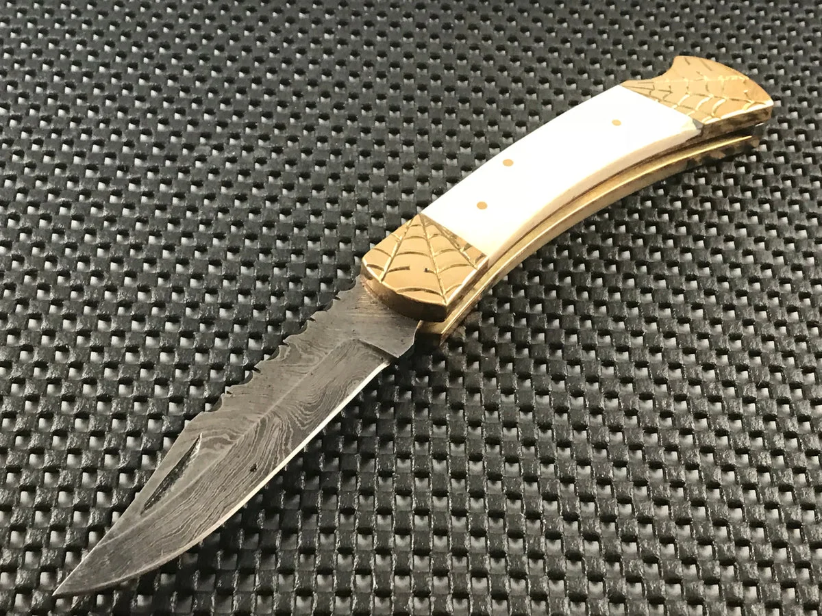8.5″ DAMASCUS STEEL FOLDING KNIFE – BUFFALO BONE HANDLE (BB-17)