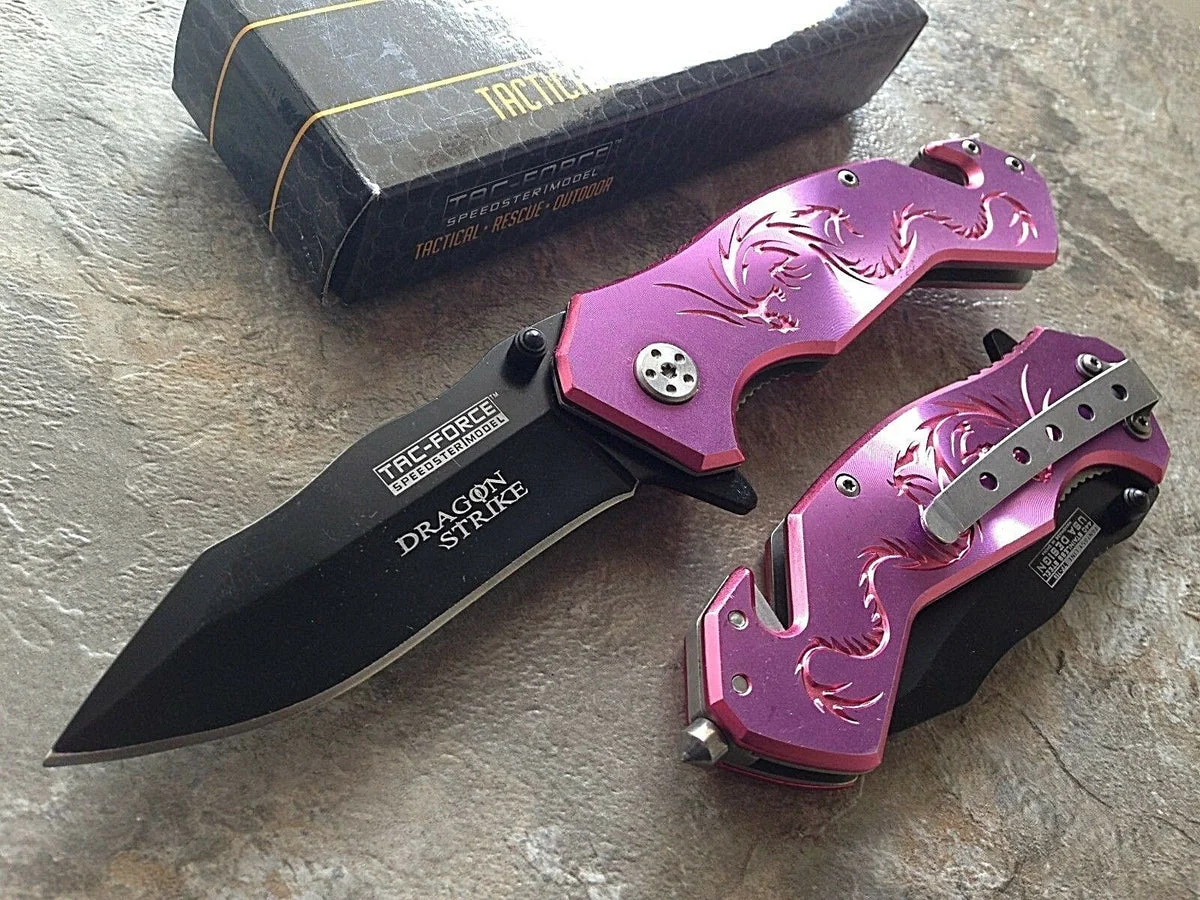 8.5″ Dragon Strike Spring Assisted Tactical Pink Dragon Pocket Knife