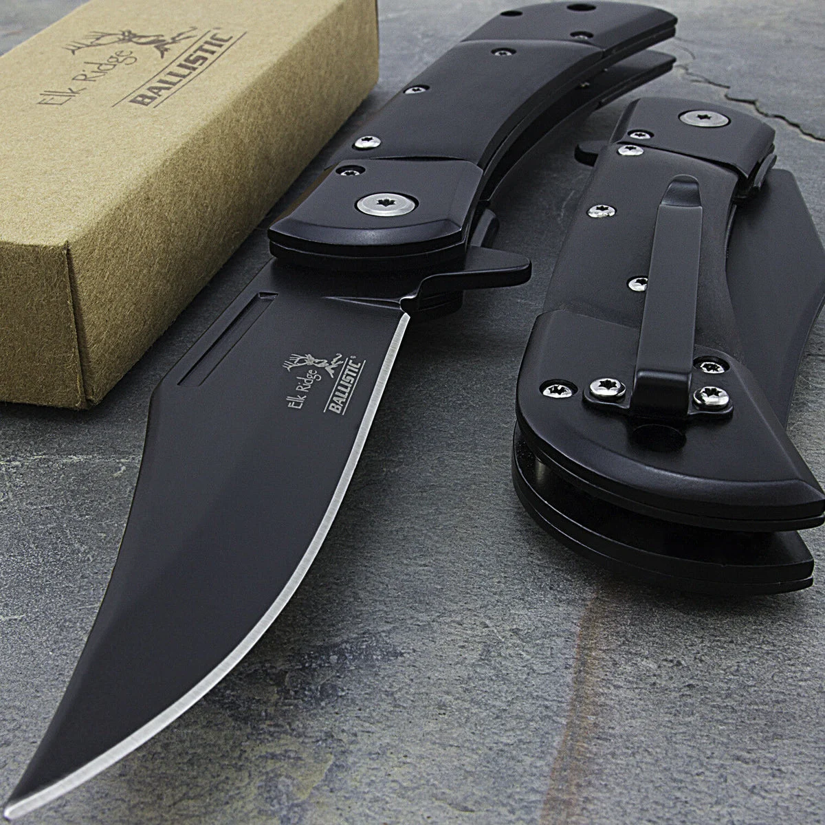 8.5″ Elk Ridge Ballistic Black Spring Assisted Hunting Pocket Knife