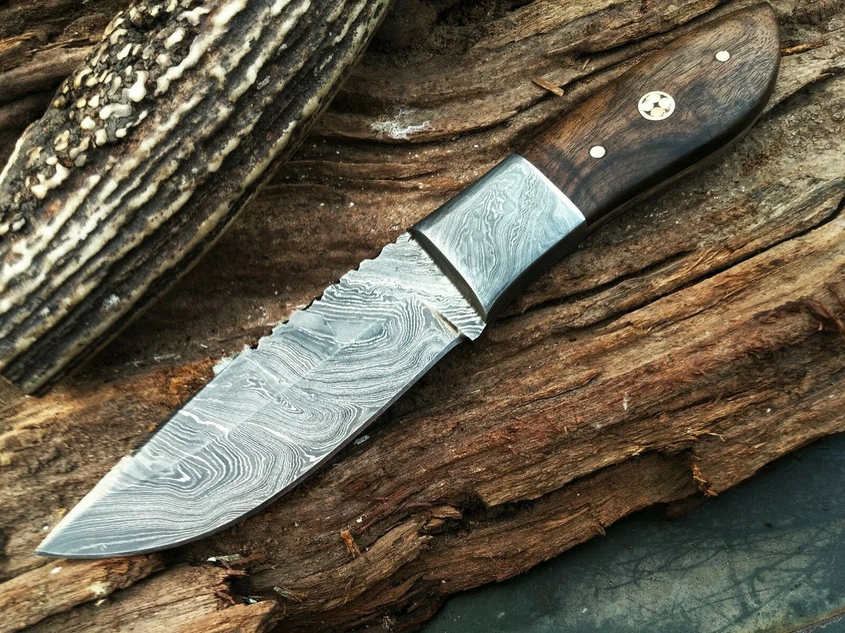 8.5″ HUNTING CAMPING DAMASCUS KNIFE W/ WALL NUT WOOD HANDLE (BB-6)