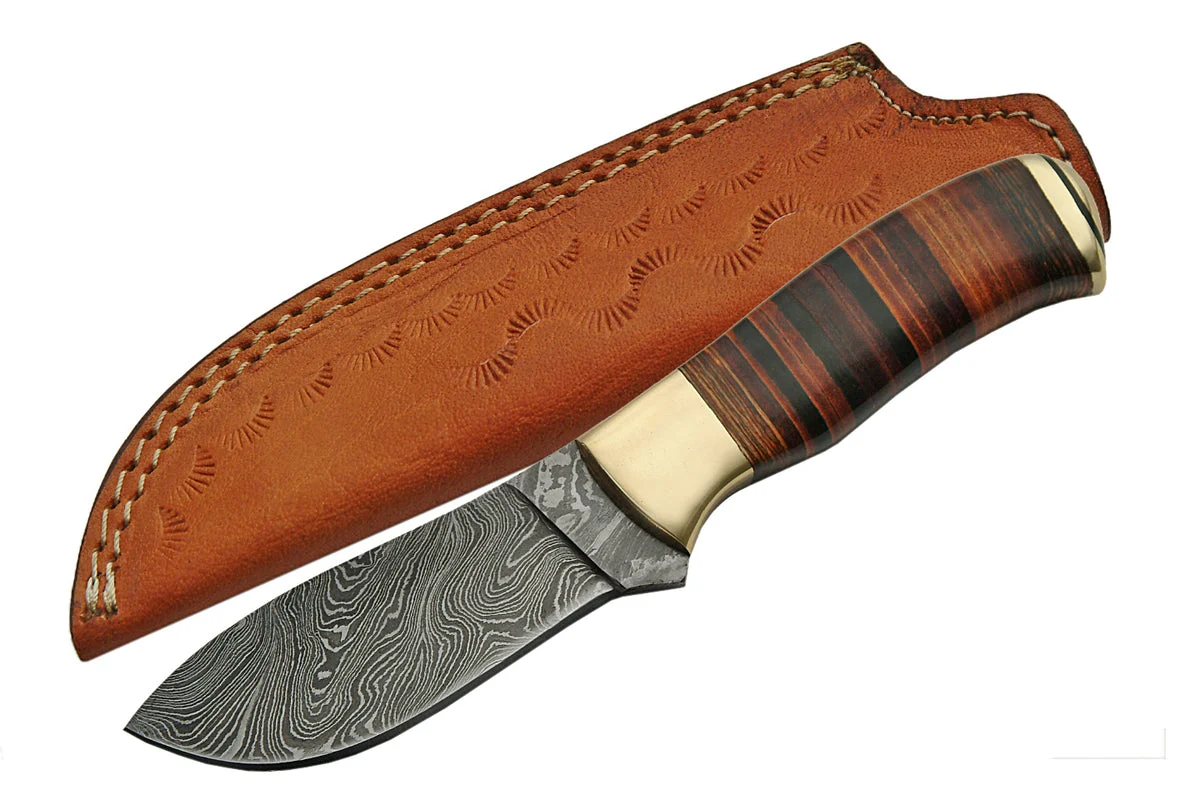 8.5″ Leather Damascus Skinning Knife