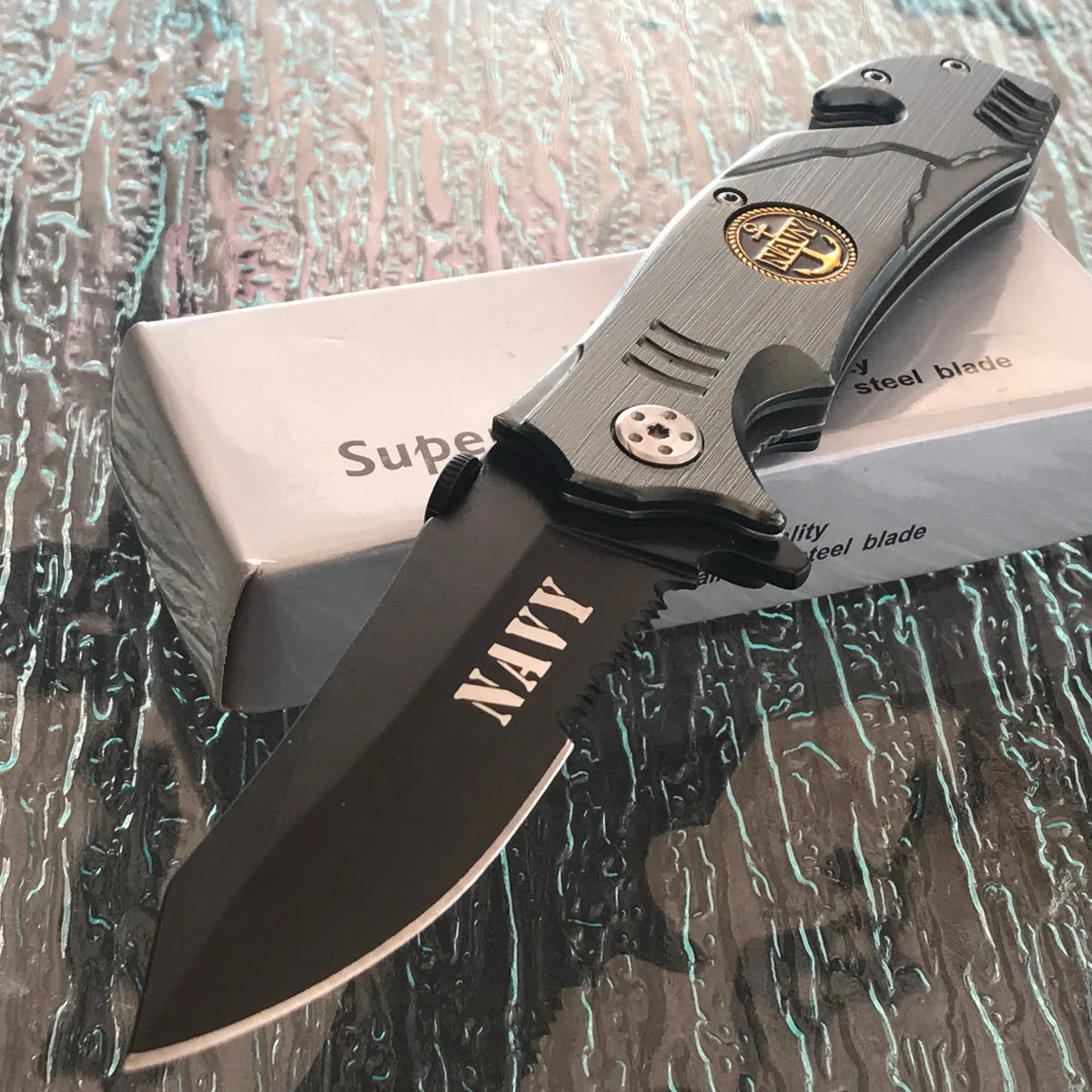 8.5″ Spring Assisted Black Gray Tactical Folding Pocket Knife