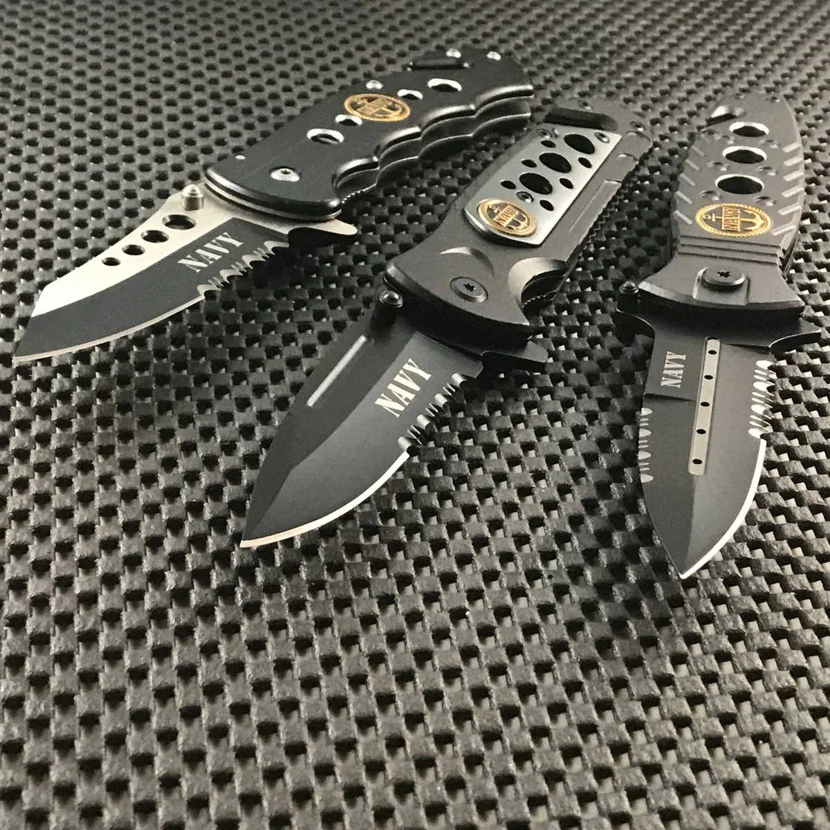 8.5″ Spring Assisted Tactical Navy Folding Pocket Knife Set (Special Deal)