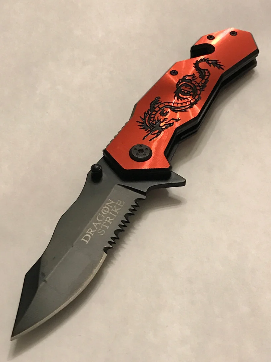 8.5″ Spring Assisted Tactical Red Dragon Folding Pocket Knife