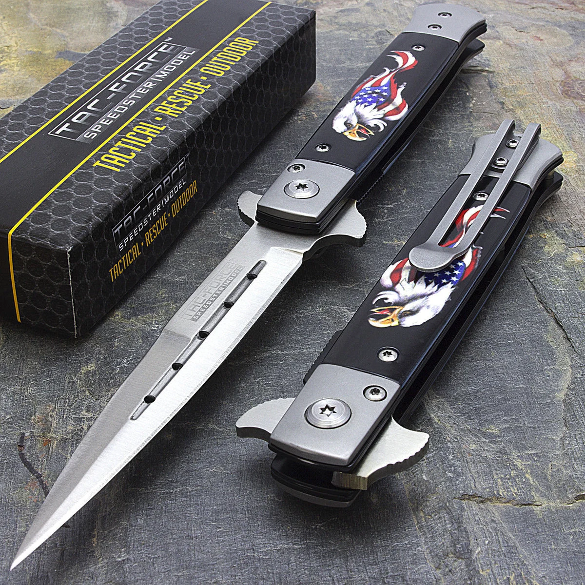 8.5″ Tac Force American Eagle USA Flag Stiletto Tactical Pocket Knife