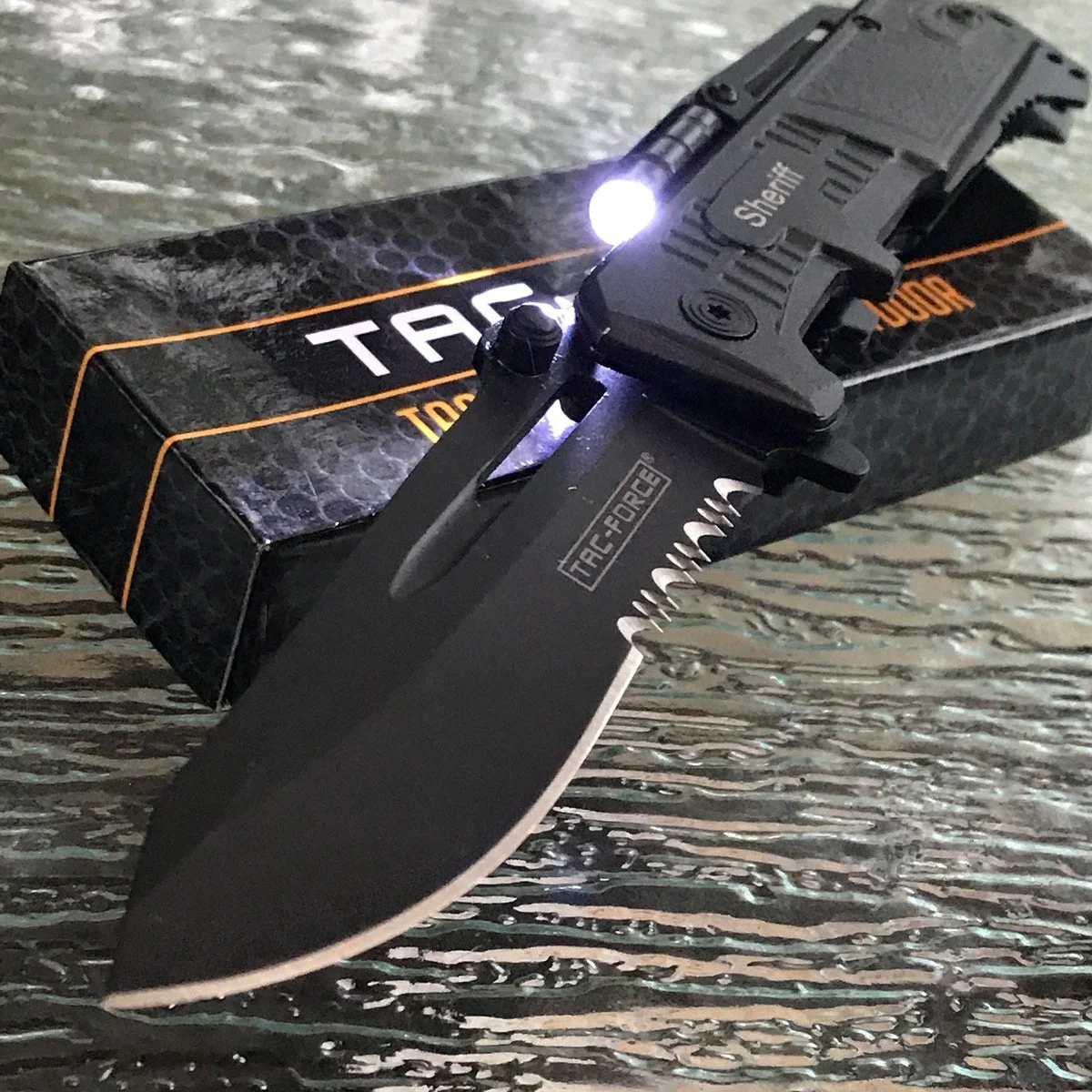 8.5″ Tac Force Sheriff Police Pocket Knife w/ LED Light (TF-875BK)