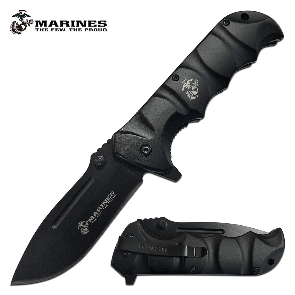 8.75″ USMC Marines Black Military Plain Pocket Knife (MA1059BK)