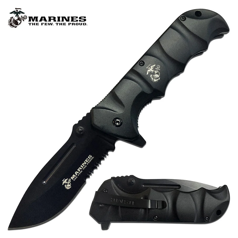 8.75″ USMC Marines Military Black Pocket Knife (MA1059BKS)